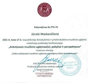 Padėka - Ankstyvasis muzikinis ugdyma(is) pokyčiai ir persektyvos