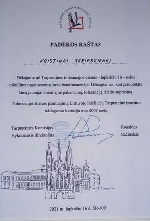 Padėka - projektas - Tolerancijos diena 1