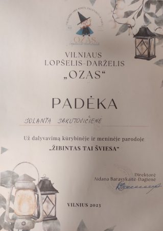 Padėka - paroda Žibintas tai šviesa