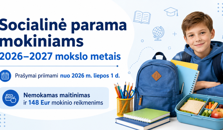 Socialinė parama mokiniams 2026–2027 mokslo metais